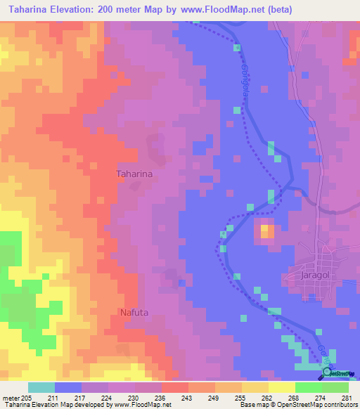 Taharina,Nigeria Elevation Map