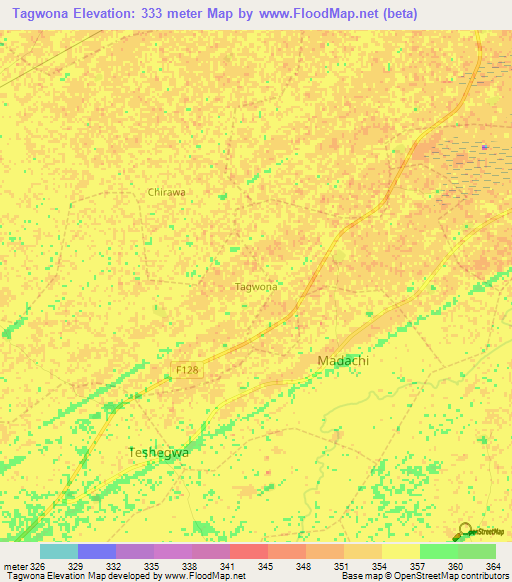 Tagwona,Nigeria Elevation Map