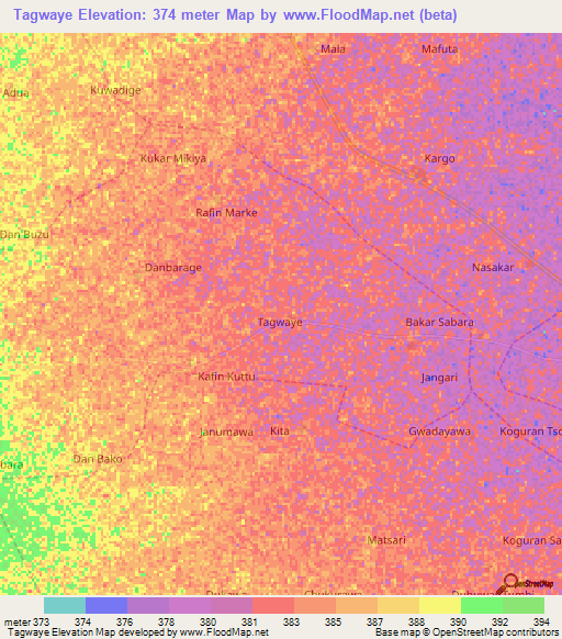 Tagwaye,Nigeria Elevation Map