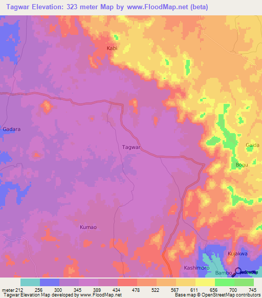 Tagwar,Nigeria Elevation Map