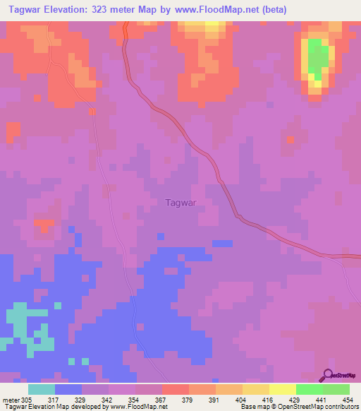 Tagwar,Nigeria Elevation Map