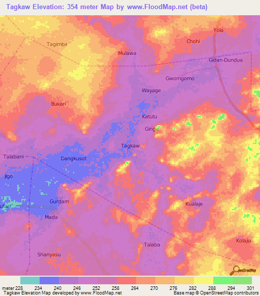 Tagkaw,Nigeria Elevation Map