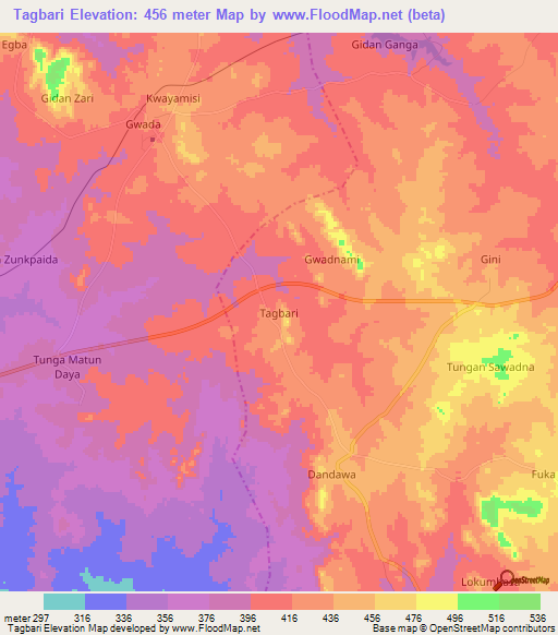 Tagbari,Nigeria Elevation Map