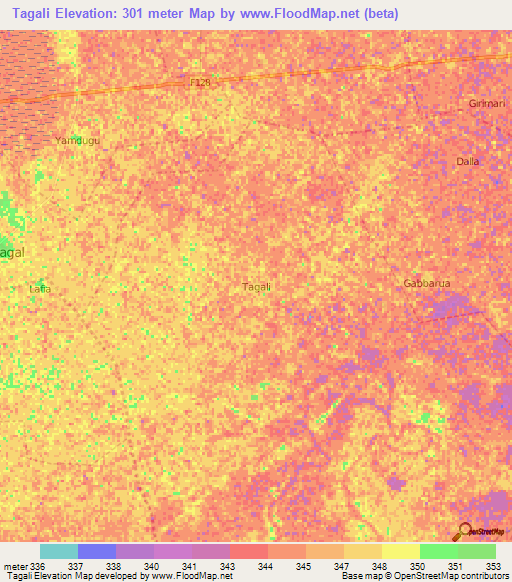 Tagali,Nigeria Elevation Map