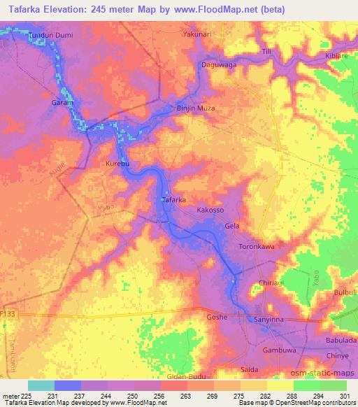 Tafarka,Nigeria Elevation Map