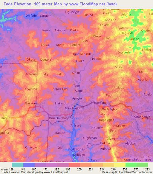 Tade,Nigeria Elevation Map