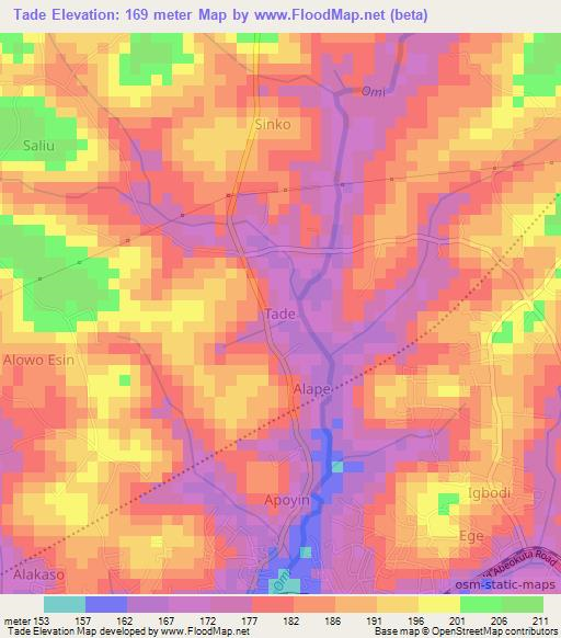 Tade,Nigeria Elevation Map