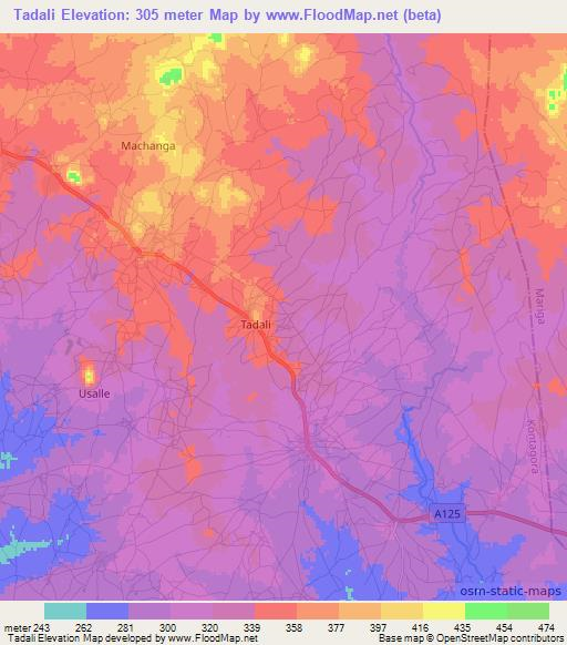 Tadali,Nigeria Elevation Map