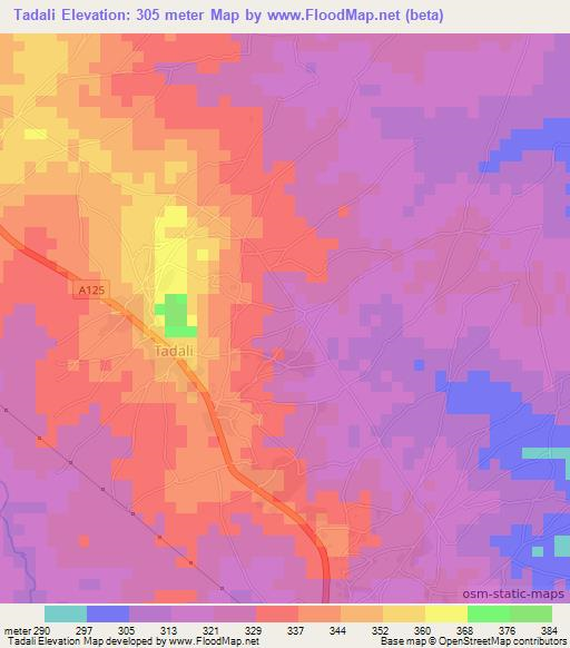 Tadali,Nigeria Elevation Map
