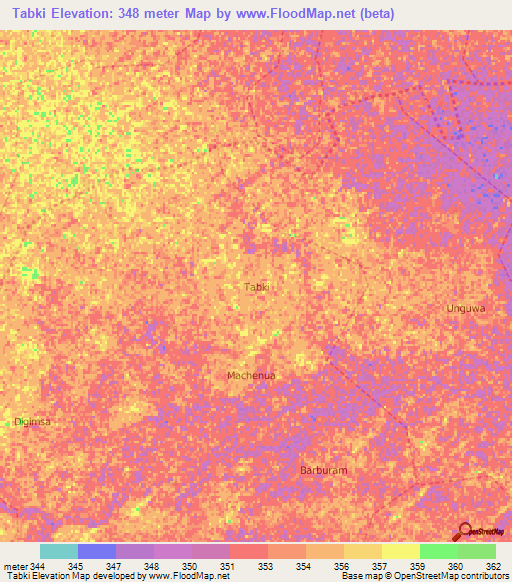 Tabki,Nigeria Elevation Map