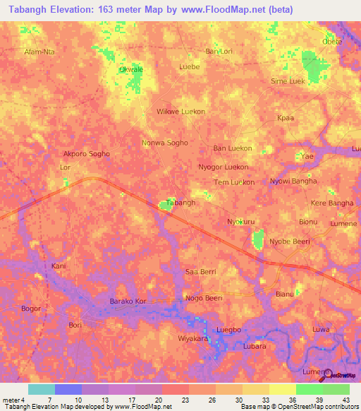 Tabangh,Nigeria Elevation Map