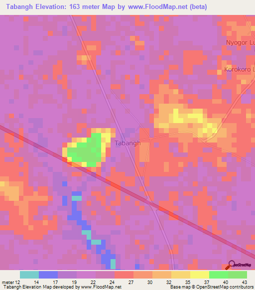 Tabangh,Nigeria Elevation Map