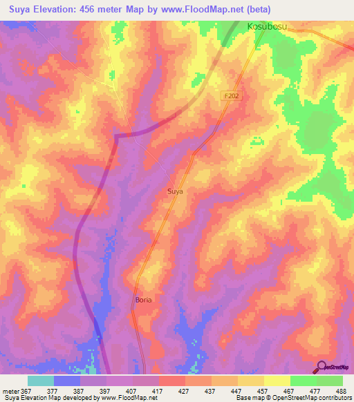 Suya,Nigeria Elevation Map