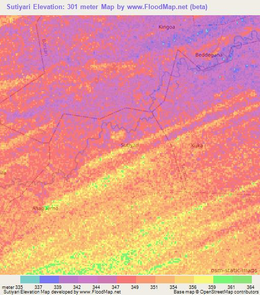 Sutiyari,Nigeria Elevation Map