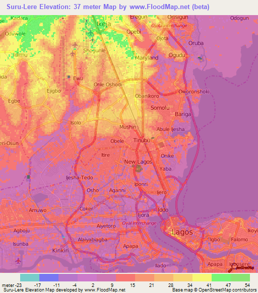 Suru-Lere,Nigeria Elevation Map