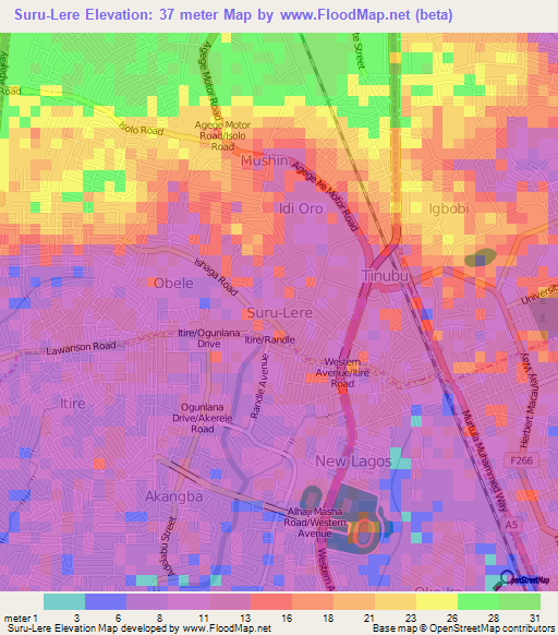 Suru-Lere,Nigeria Elevation Map