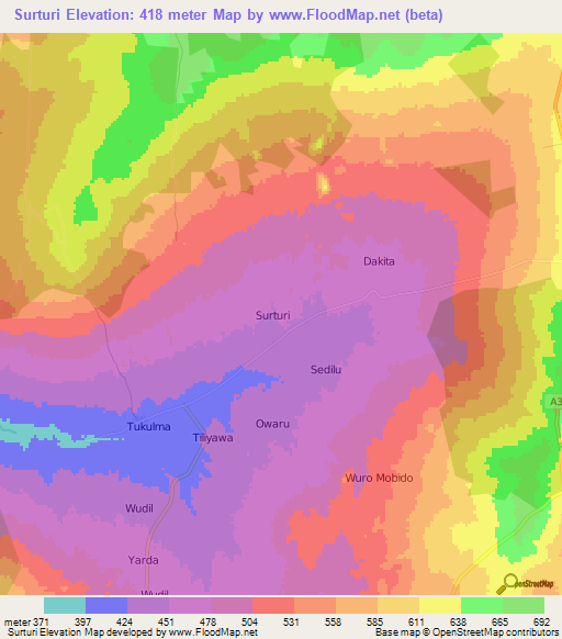 Surturi,Nigeria Elevation Map