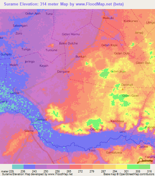 Surame,Nigeria Elevation Map