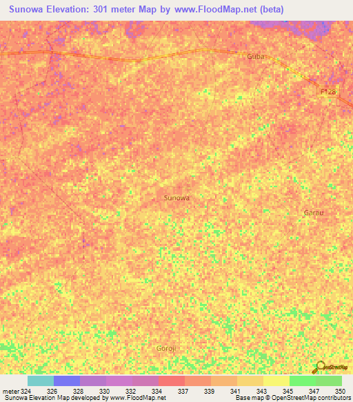 Sunowa,Nigeria Elevation Map