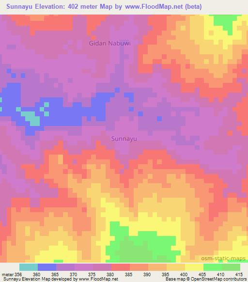 Sunnayu,Nigeria Elevation Map