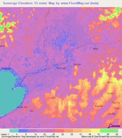 Sunmoge,Nigeria Elevation Map