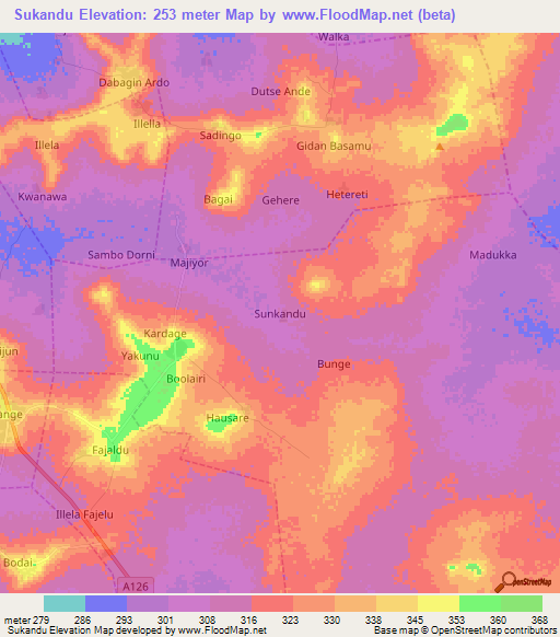 Sukandu,Nigeria Elevation Map