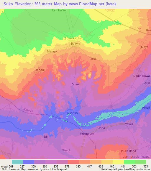 Suko,Nigeria Elevation Map