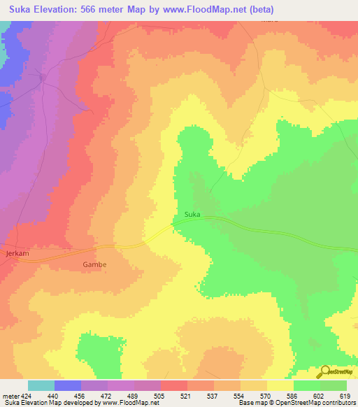 Suka,Nigeria Elevation Map