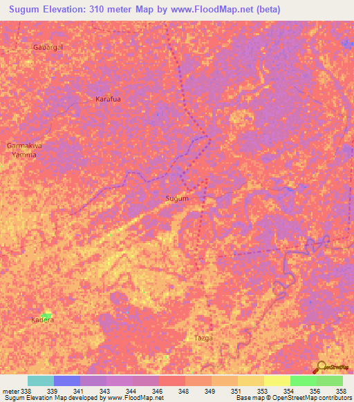 Sugum,Nigeria Elevation Map