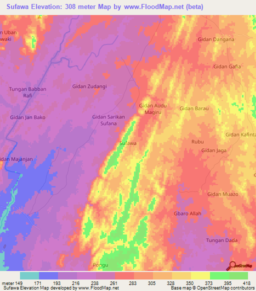 Sufawa,Nigeria Elevation Map