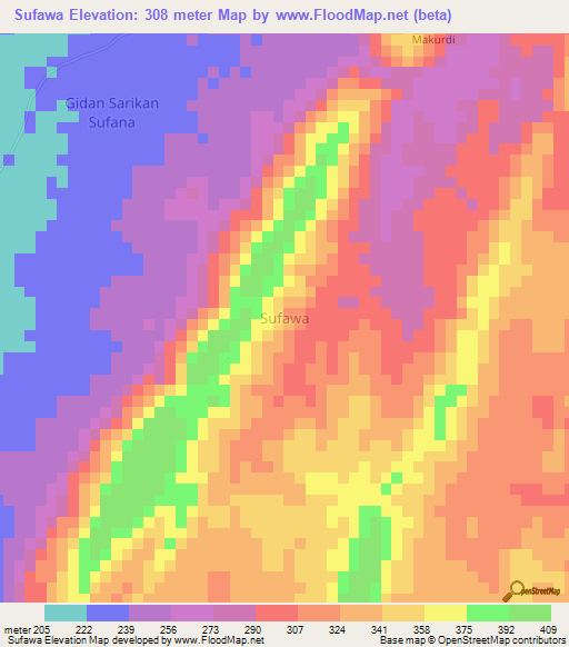 Sufawa,Nigeria Elevation Map