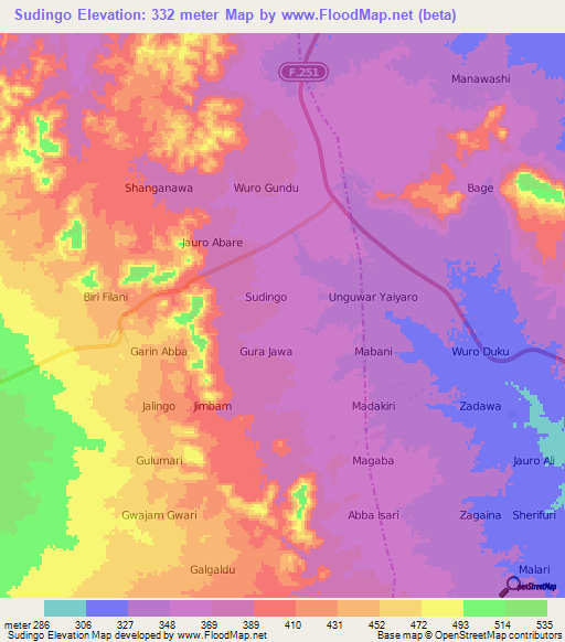 Sudingo,Nigeria Elevation Map