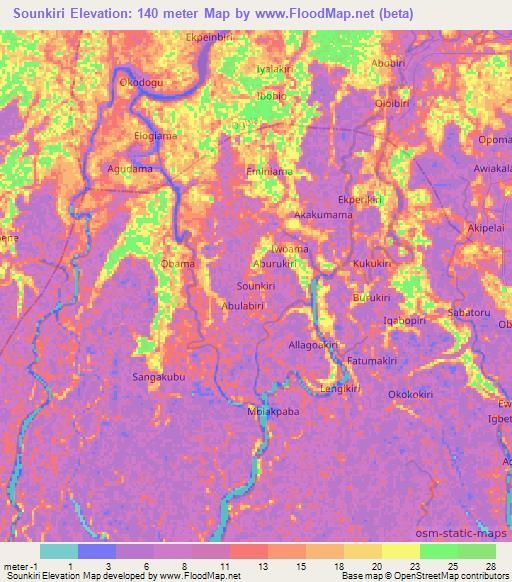 Sounkiri,Nigeria Elevation Map