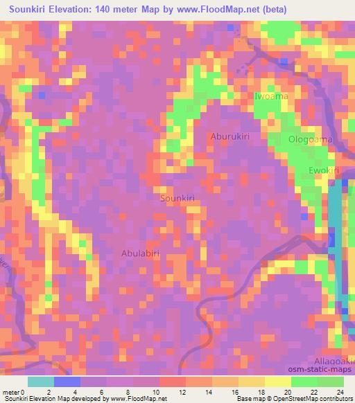 Sounkiri,Nigeria Elevation Map