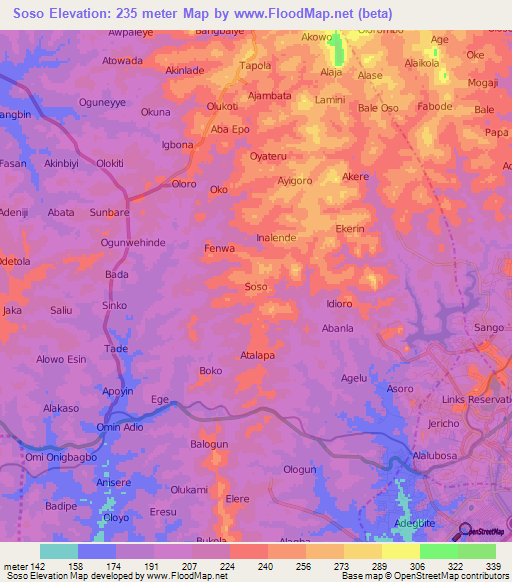 Soso,Nigeria Elevation Map