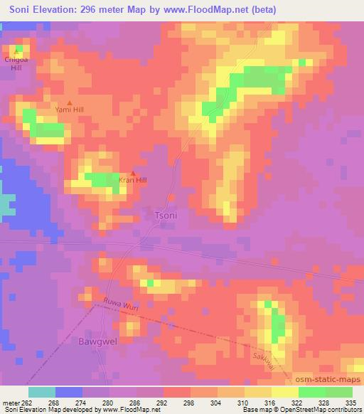 Soni,Nigeria Elevation Map