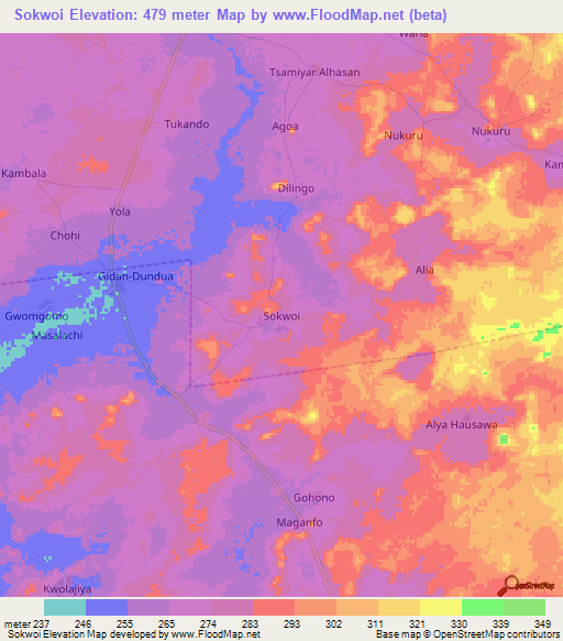 Sokwoi,Nigeria Elevation Map