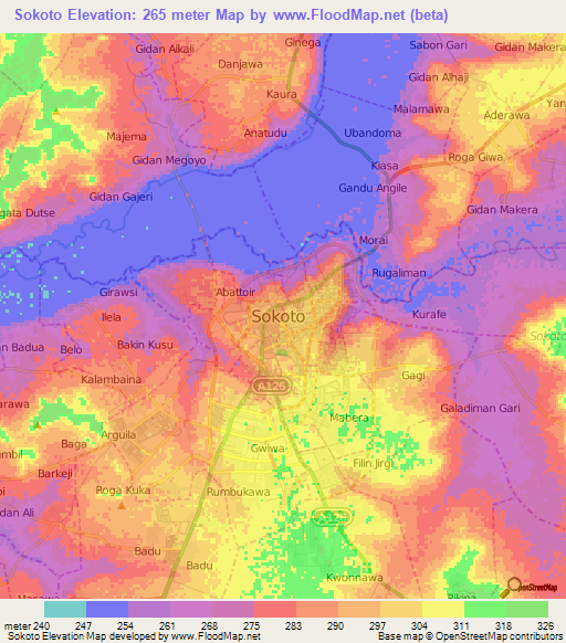 Sokoto,Nigeria Elevation Map