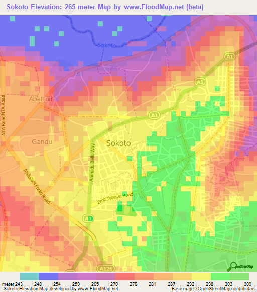 Sokoto,Nigeria Elevation Map