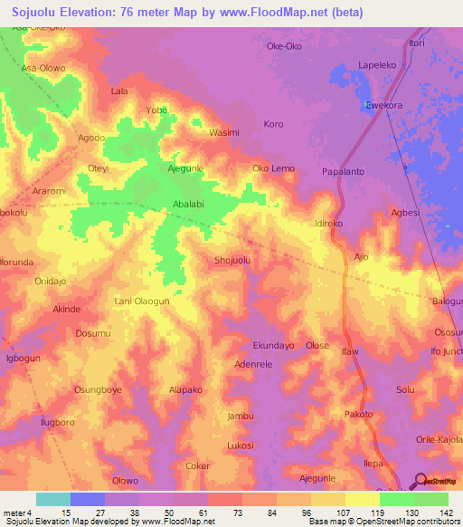 Sojuolu,Nigeria Elevation Map