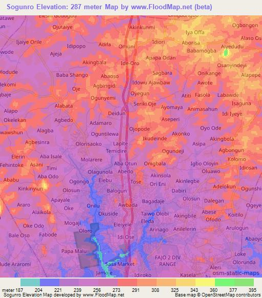 Sogunro,Nigeria Elevation Map