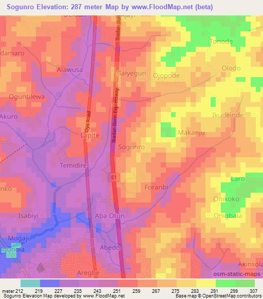 Sogunro,Nigeria Elevation Map