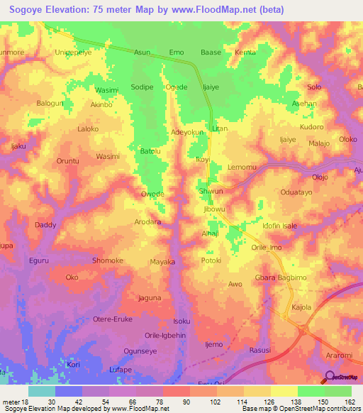 Sogoye,Nigeria Elevation Map