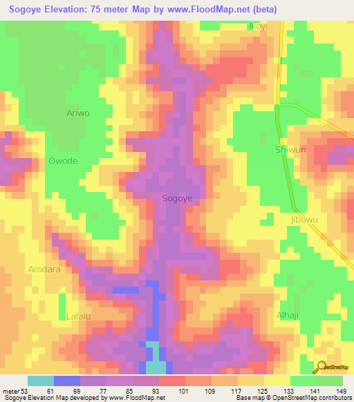 Sogoye,Nigeria Elevation Map