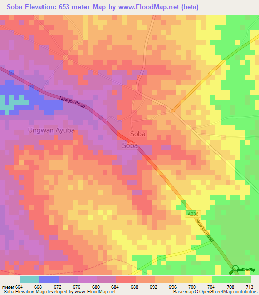 Soba,Nigeria Elevation Map