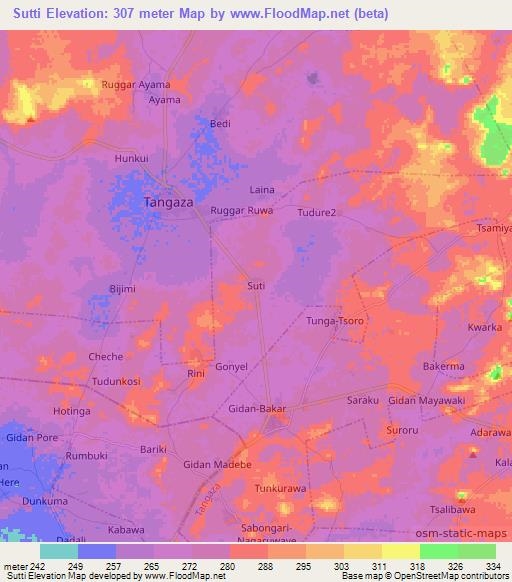 Sutti,Nigeria Elevation Map