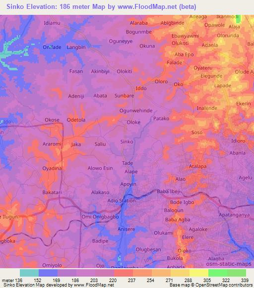 Sinko,Nigeria Elevation Map