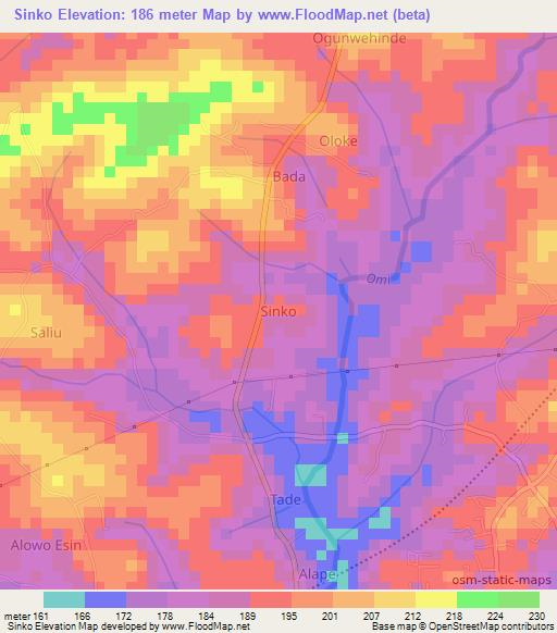 Sinko,Nigeria Elevation Map