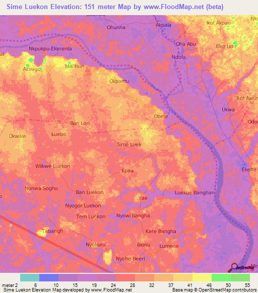 Sime Luekon,Nigeria Elevation Map