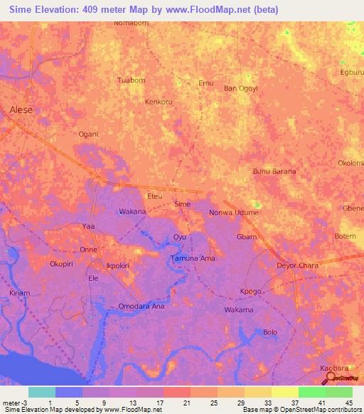 Sime,Nigeria Elevation Map